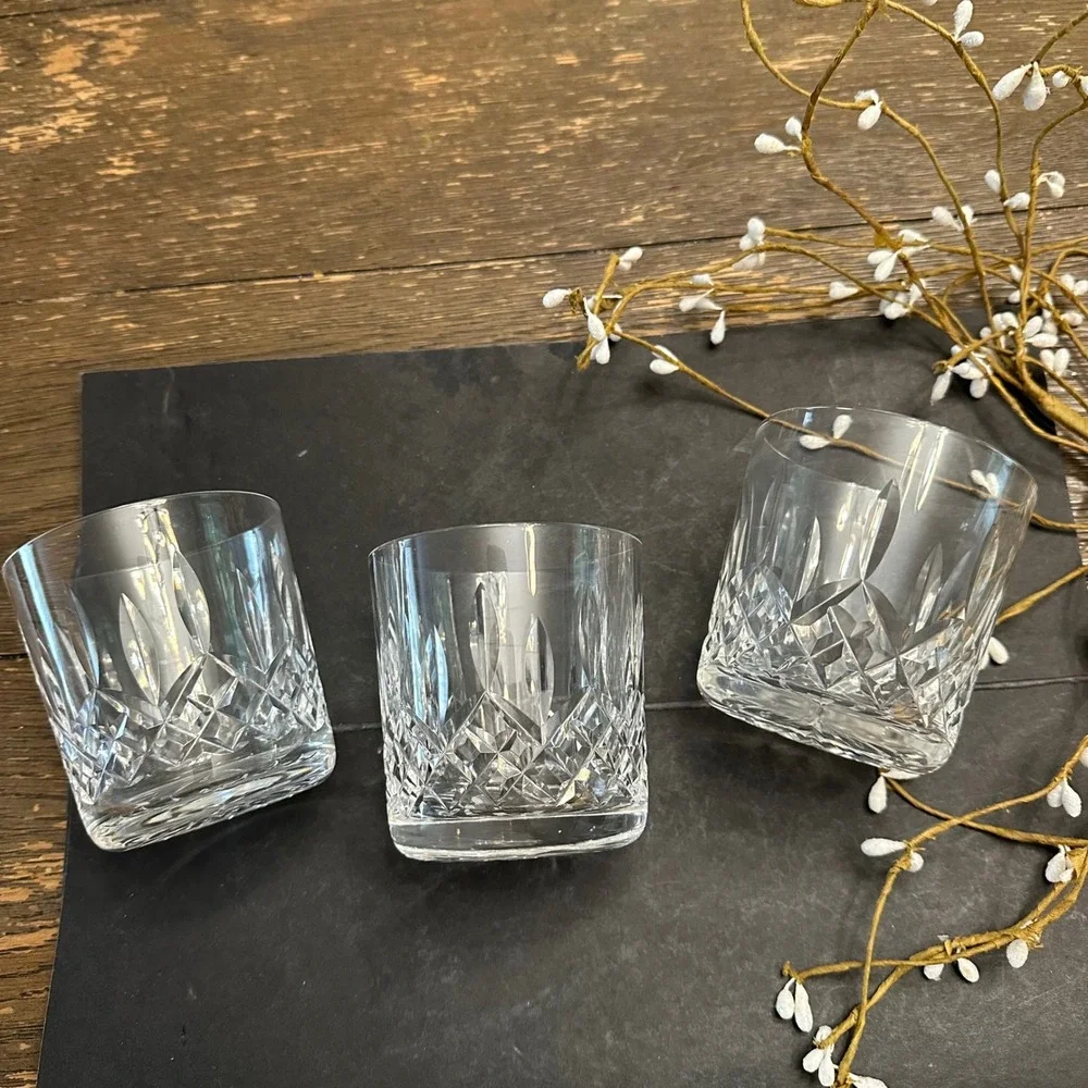 Vintage Waterford Crystal Old Fashioned Tumblers Whiskey Lismore Pattern 3 Pc